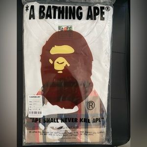 New Bape Tee White Beige Burberry Size XL